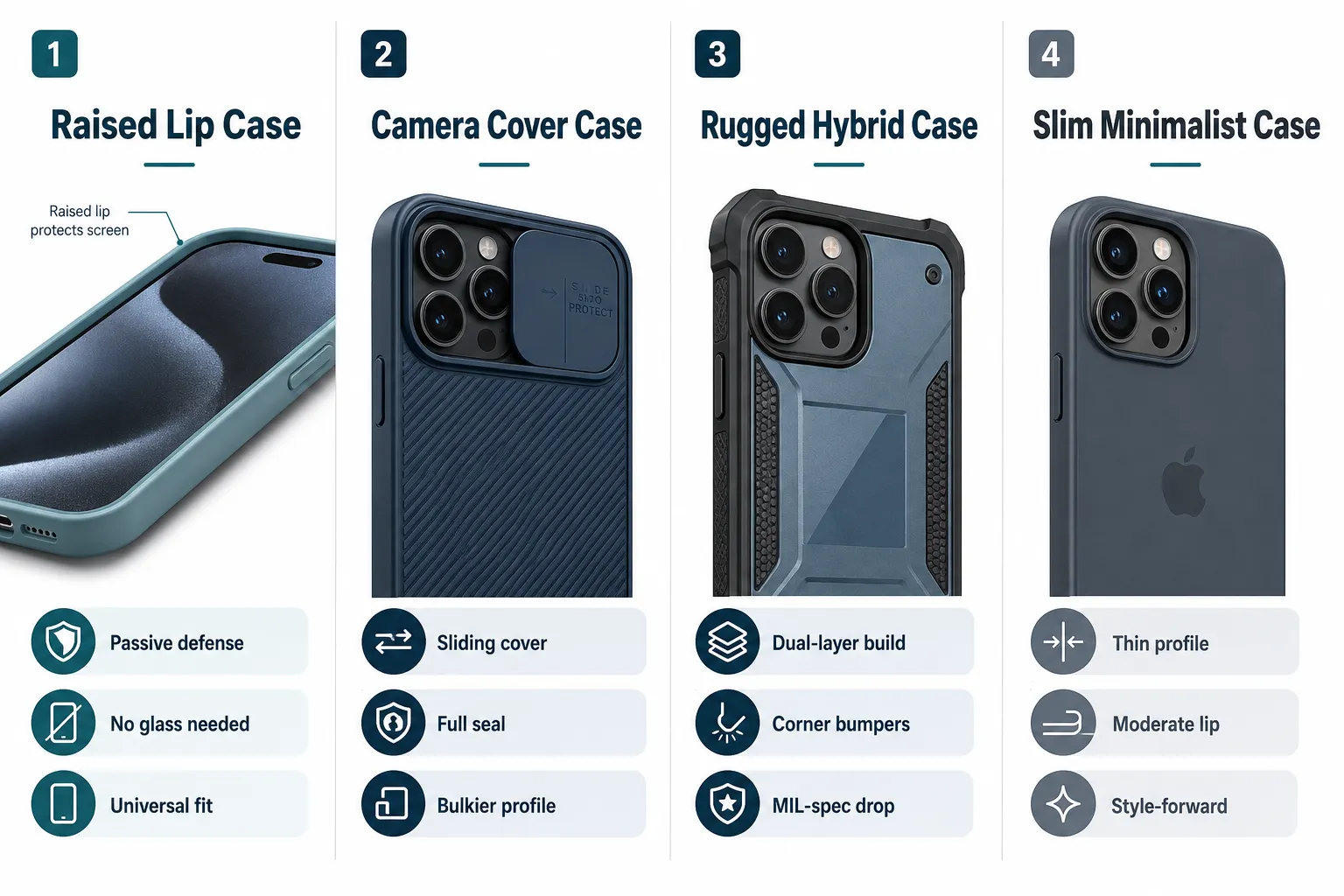 Case protection types four panel comparison guide