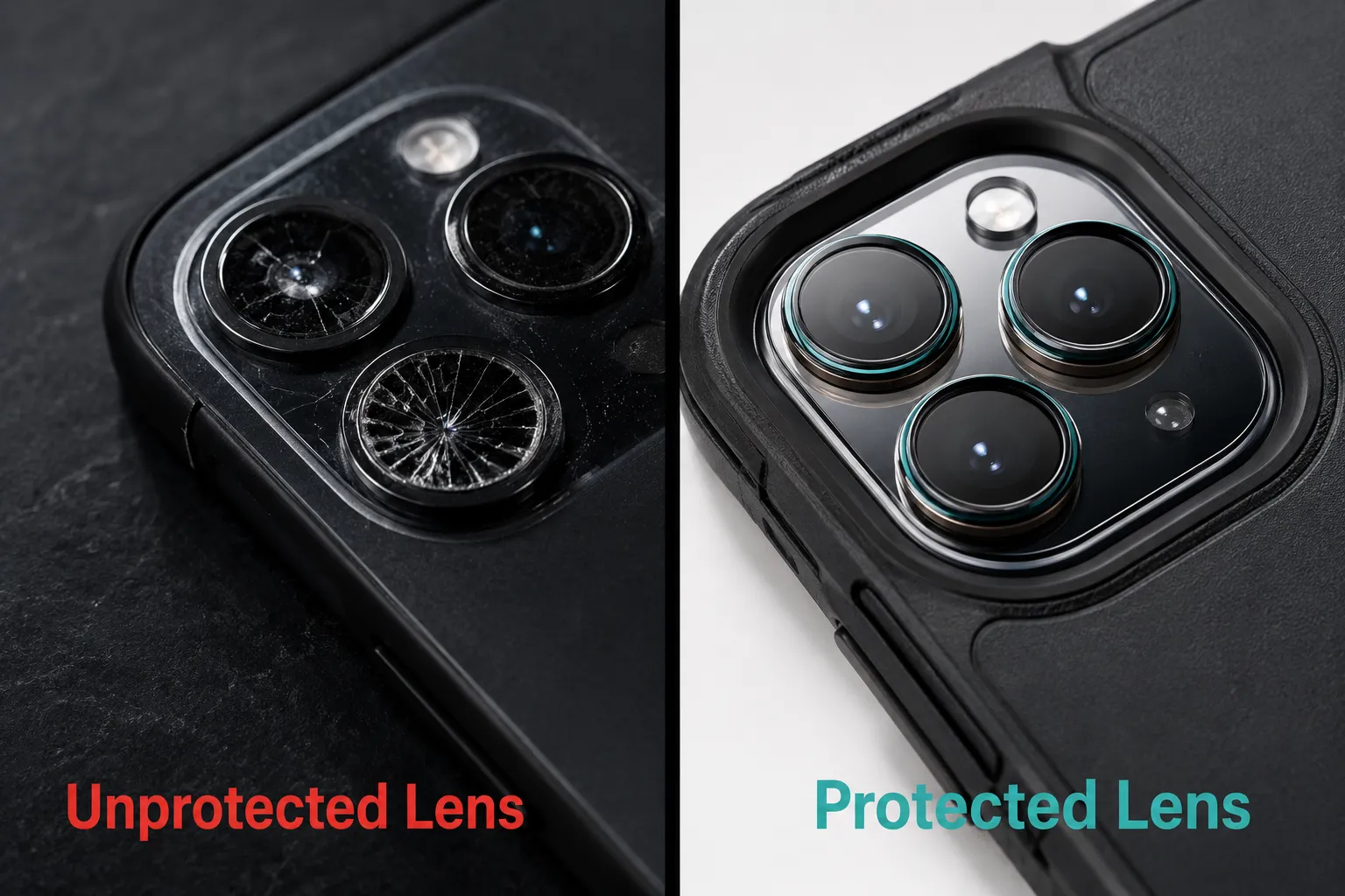 Unprotected vs protected iphone lens split