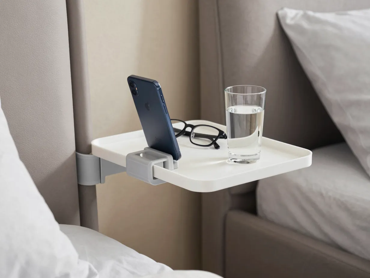 A clamp on bedside shelf or wall caddy