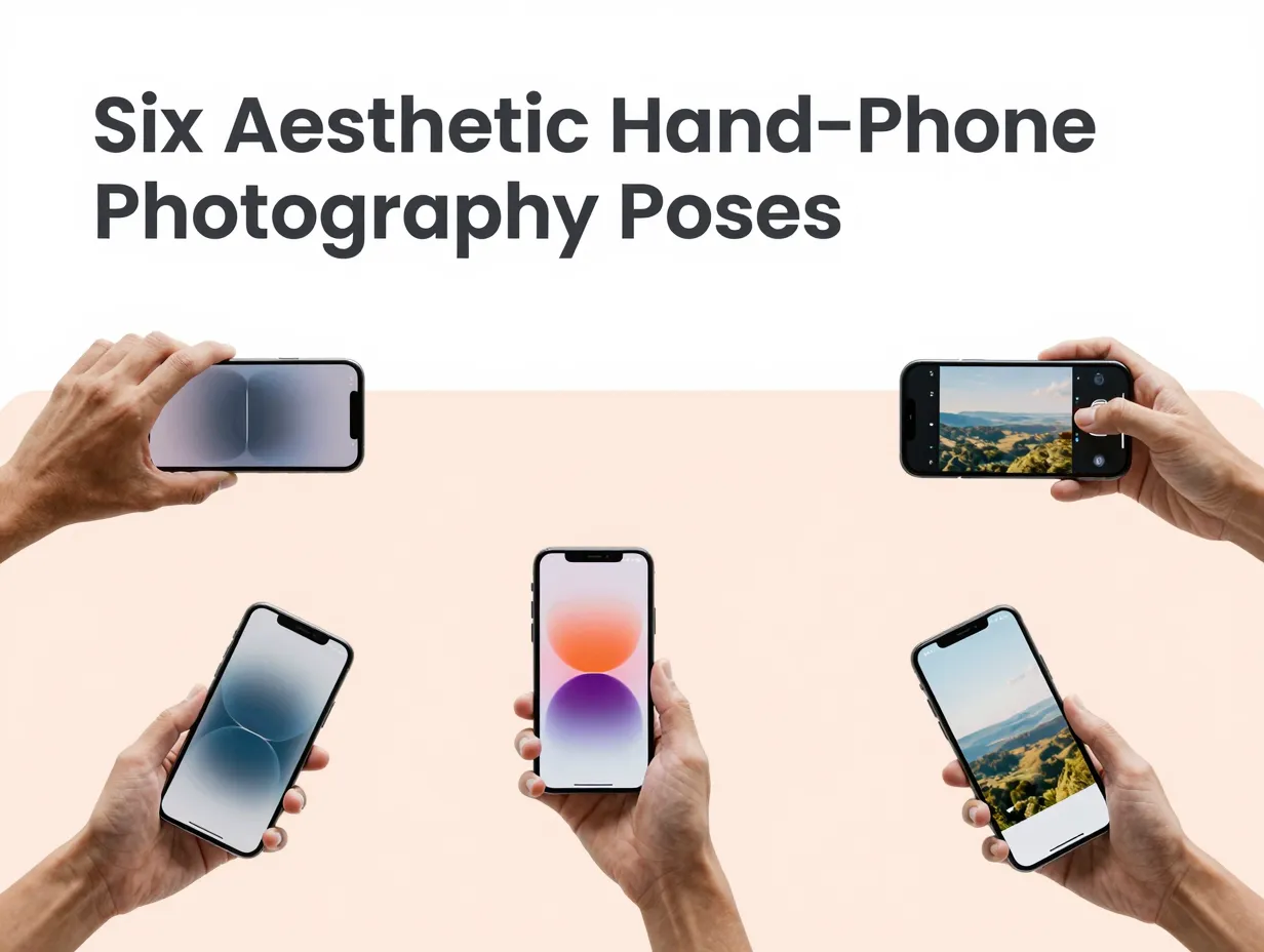 Six aesthetic hand phone photography poses