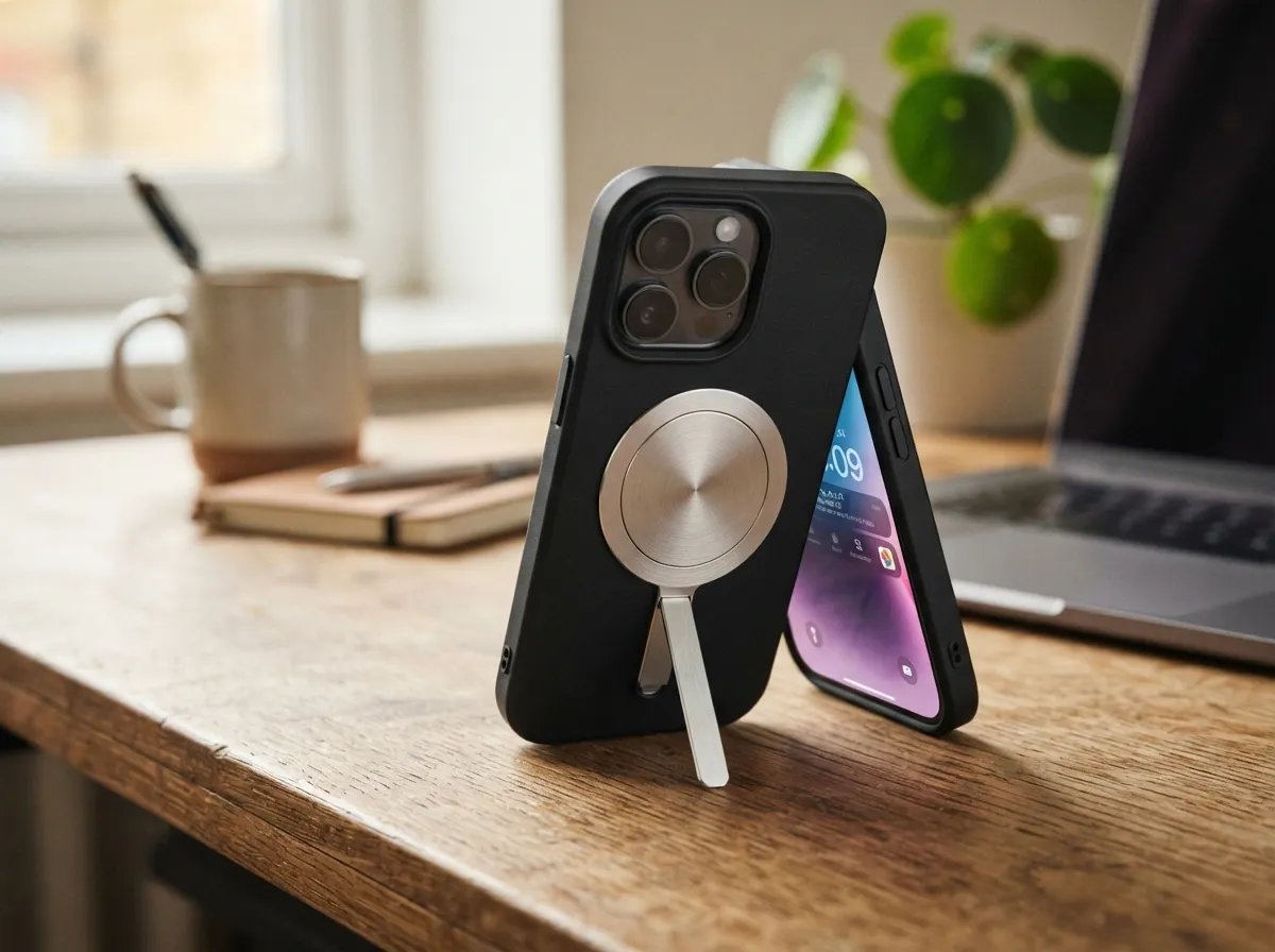 Magsafe forward cases with integrated rings and stands