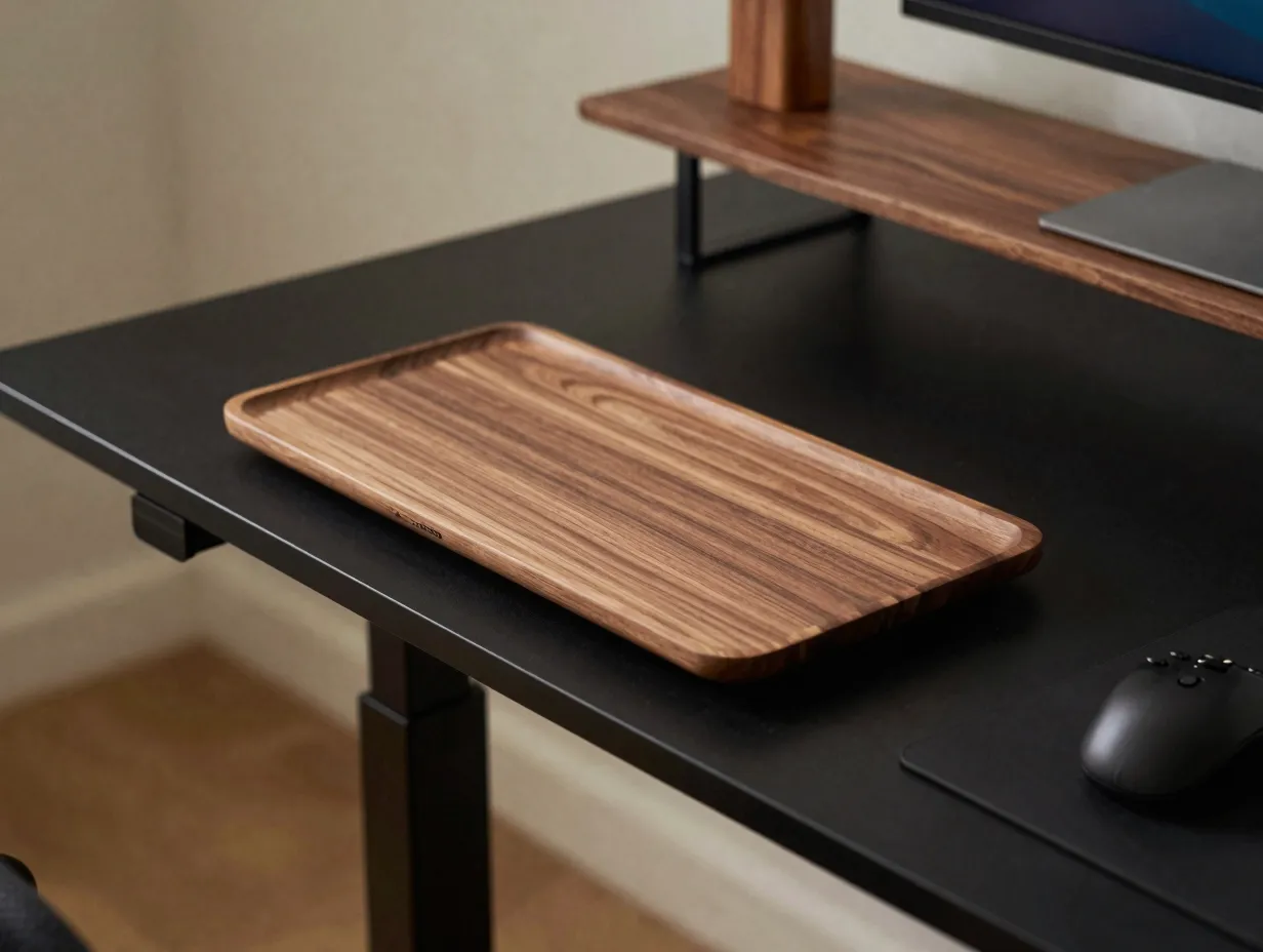 Black wood hybrid desk configuration