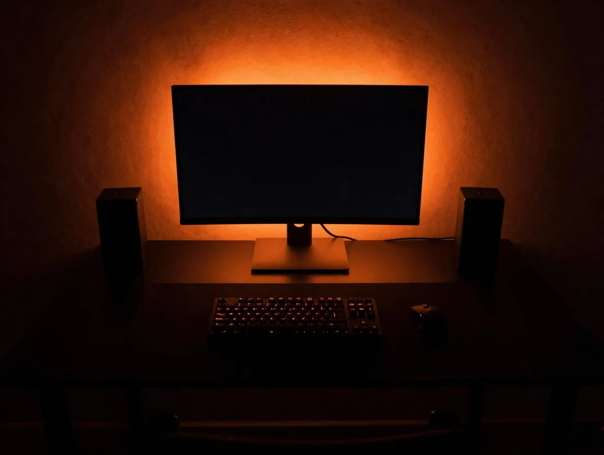 Black rgb dark neon desk setup