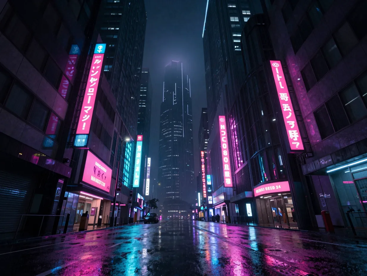 Cyberpunk neon cityscapes