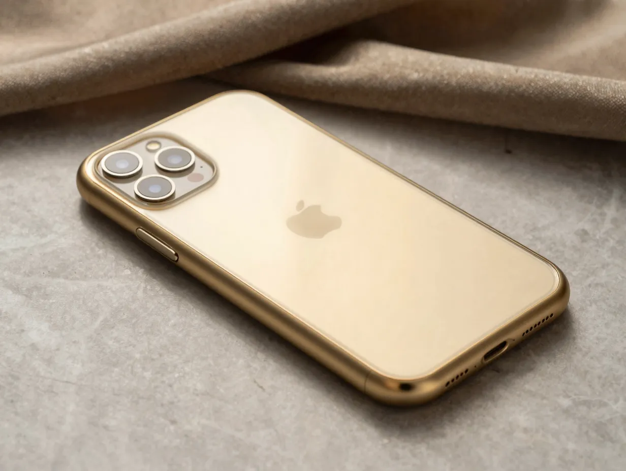 Metallic gold case with brushed gradient wallpaper