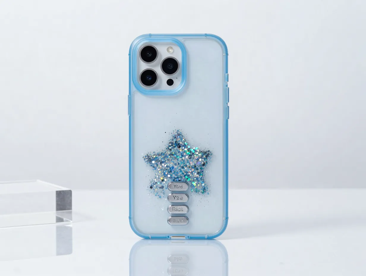 Y2k inspired translucent blue playful retro futurism