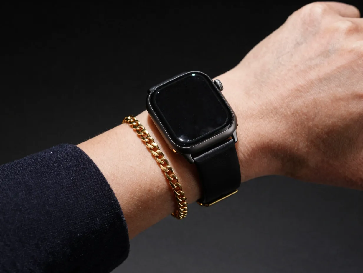 Black band with mixed finishes or metallic accents