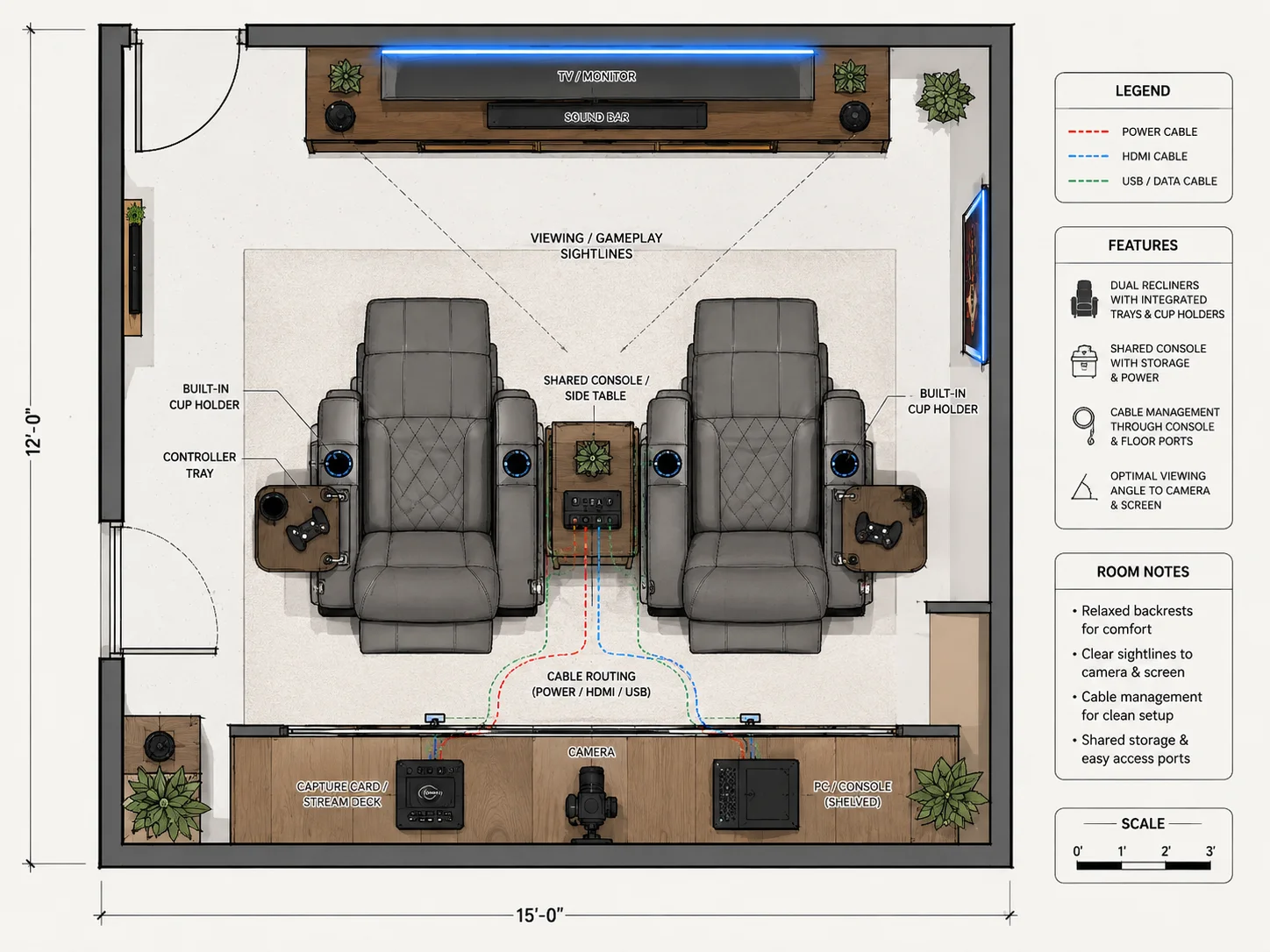 Dual recliner co op streaming lounge concept