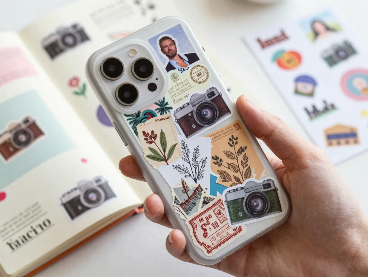 Sticker collages and photo insert layering