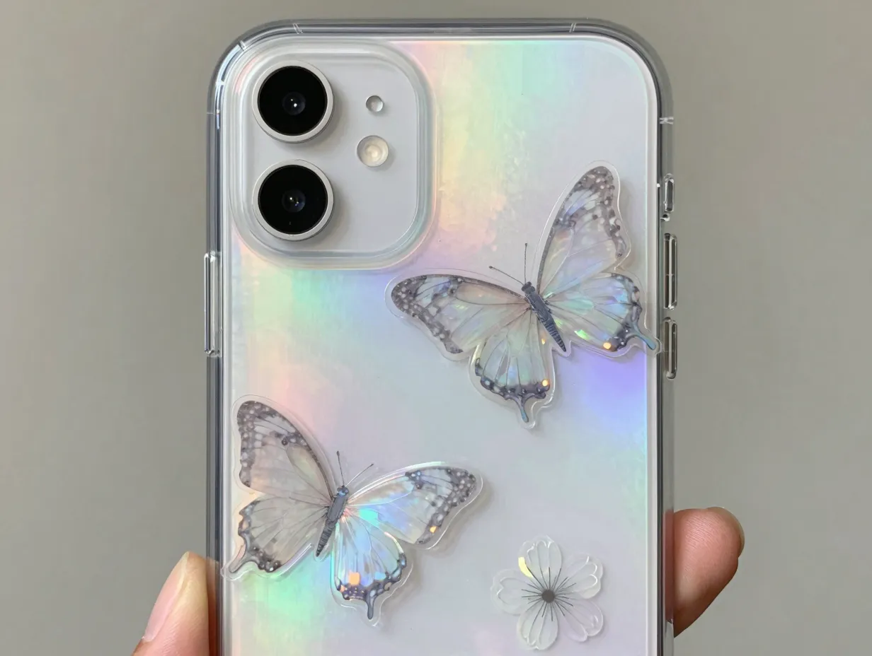 Holographic film and transparent sticker layering