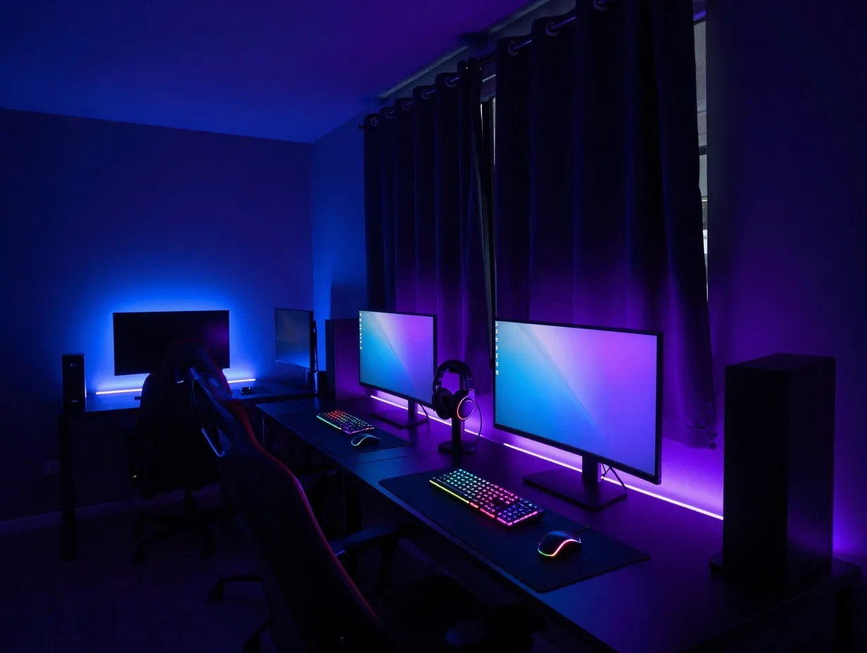 Rgb immersive cave battlestation with layered lighting