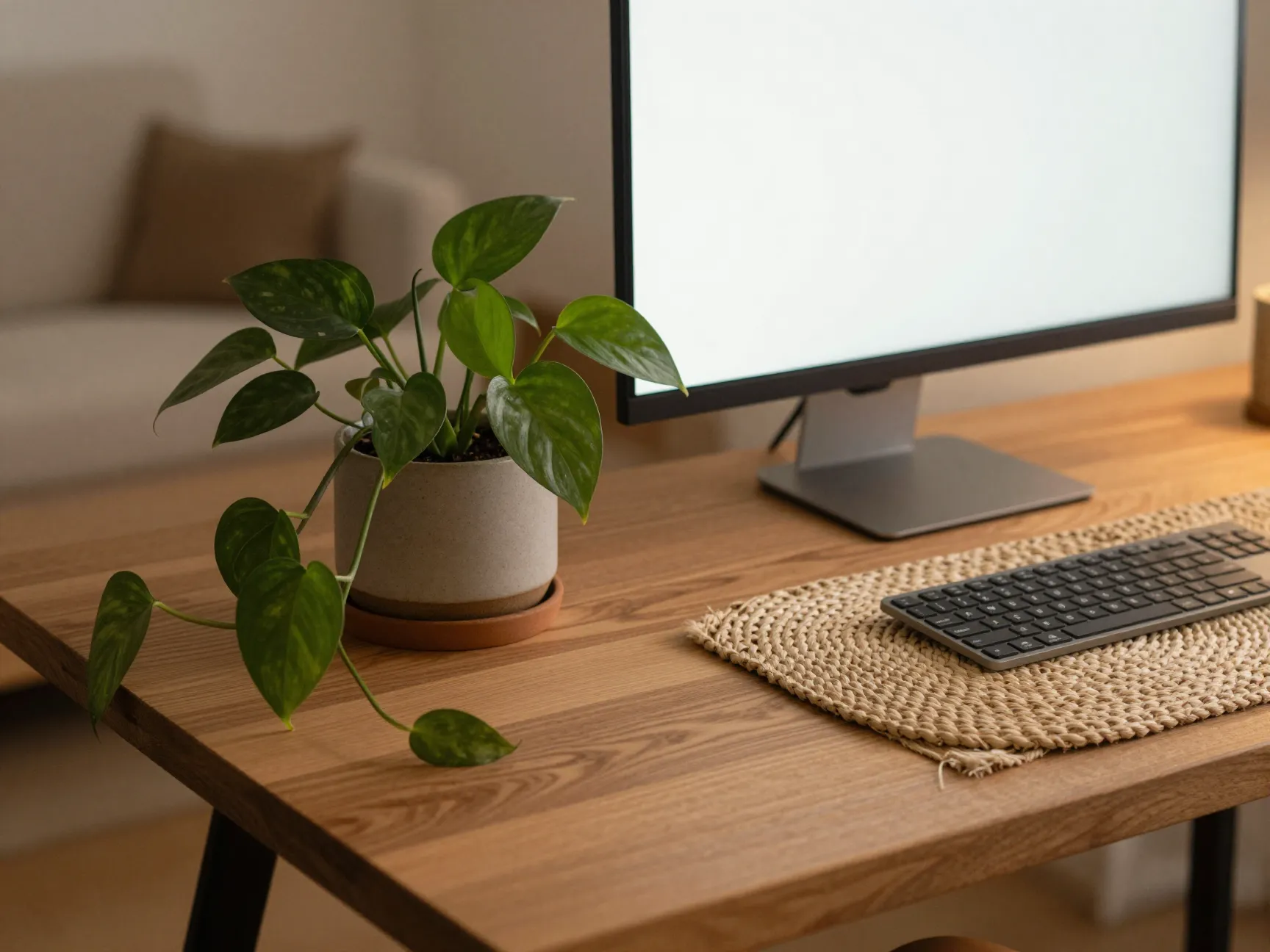 Biophilic battlestation with natural materials