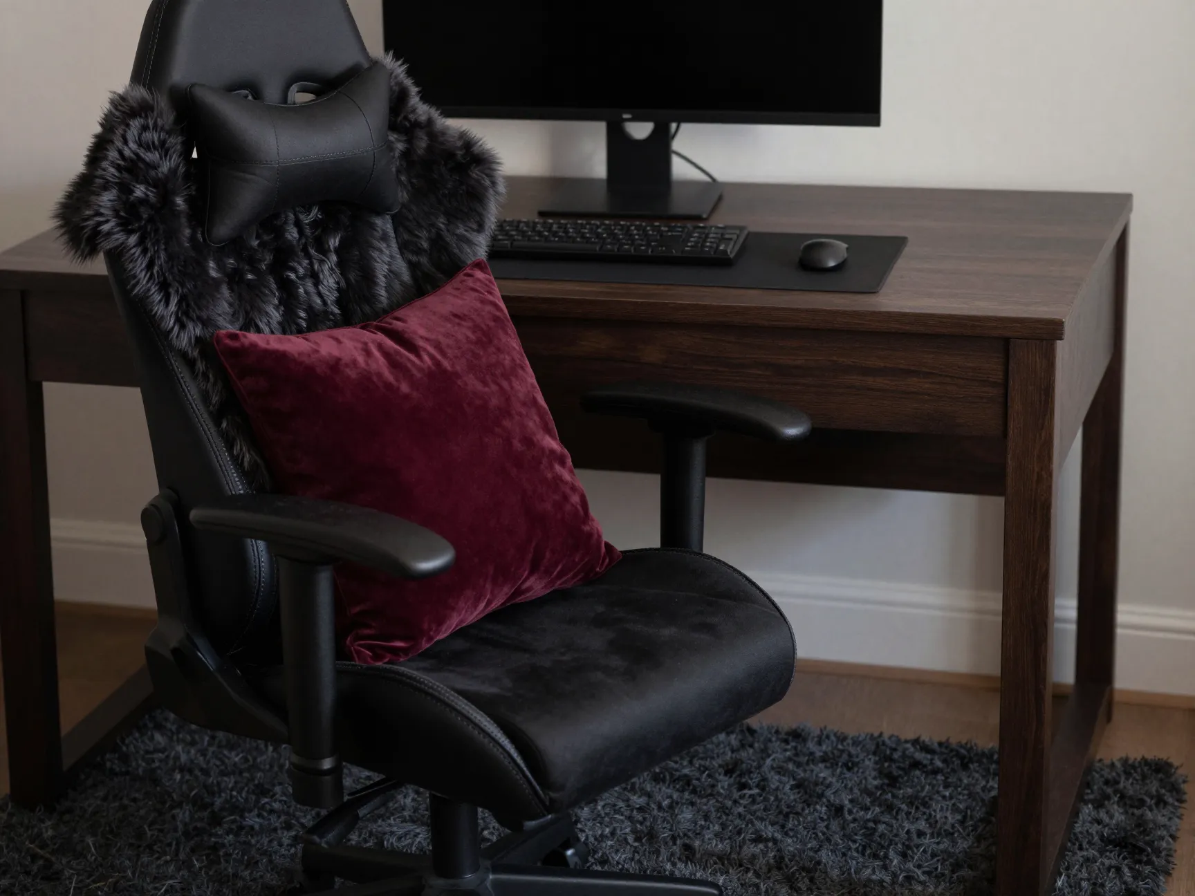 Dark textured furniture and soft furnishings