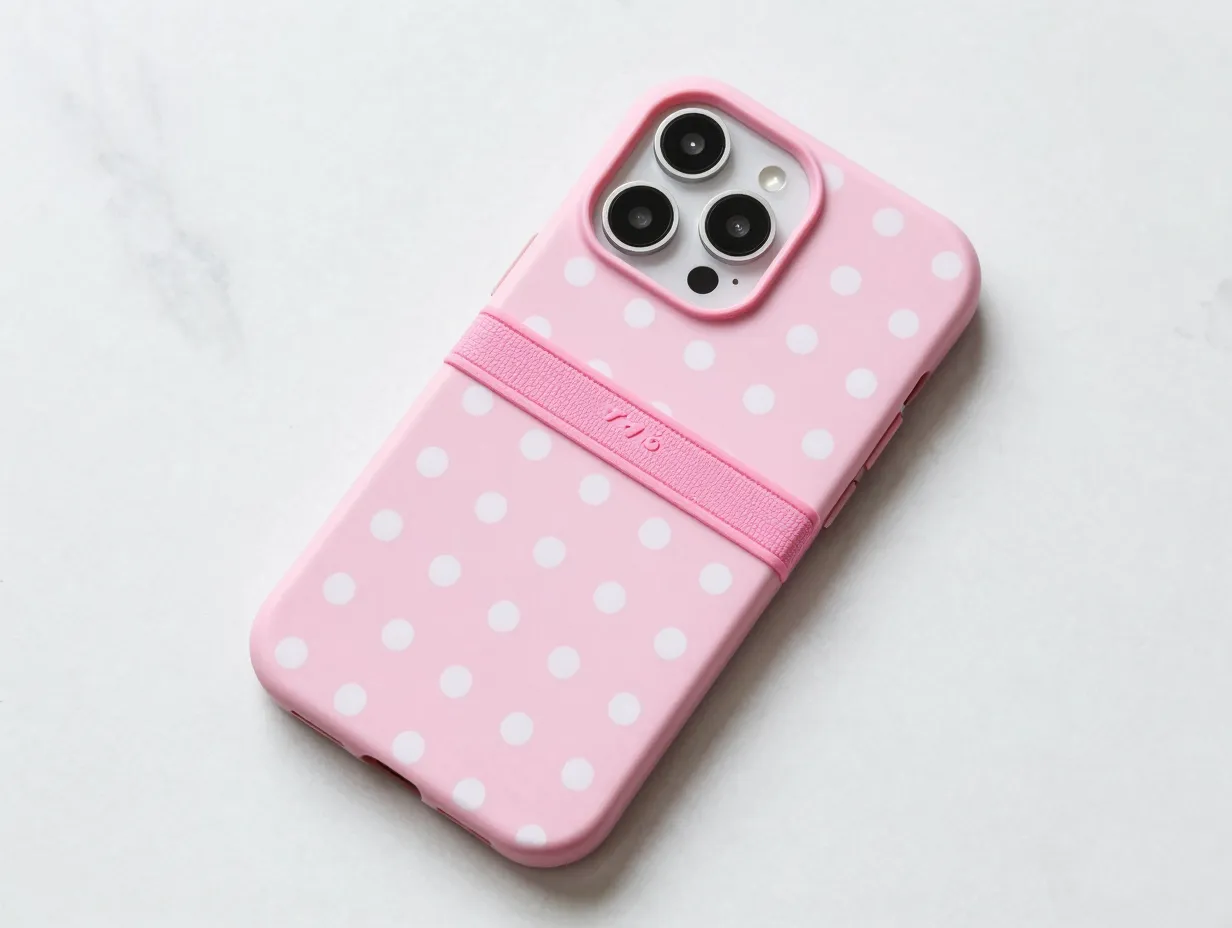 Nimaso polka dot pink case with embossed ribbon
