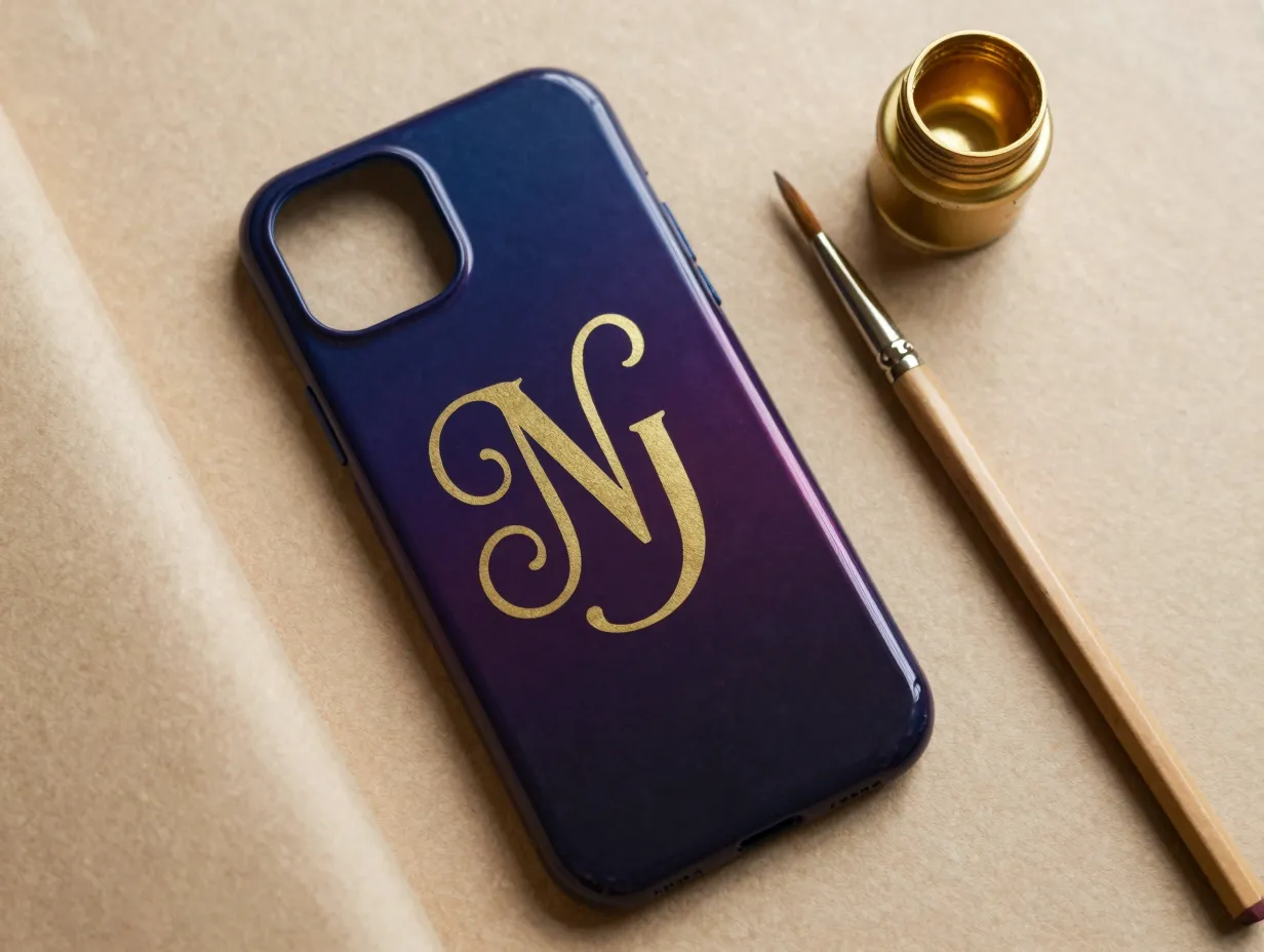 Monogram and lettering over a painted base