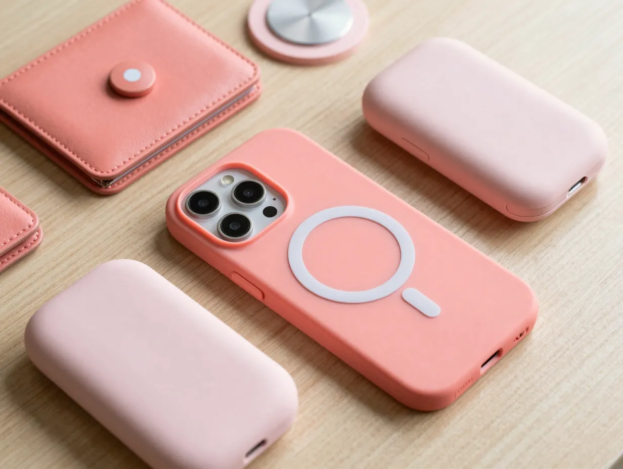Pink toned magsafe wallets and magnetic accessories
