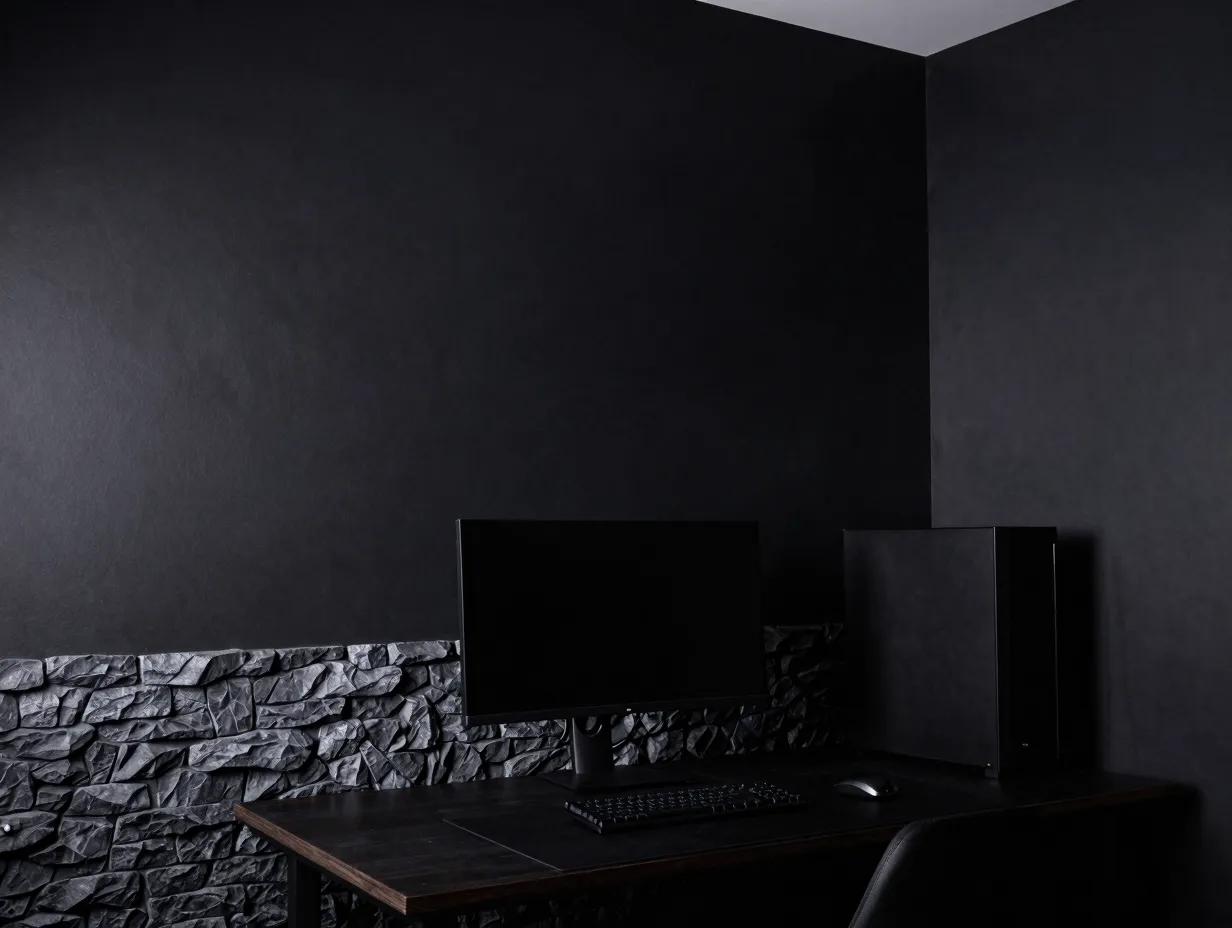 Black and deep charcoal walls as the atmospheric base