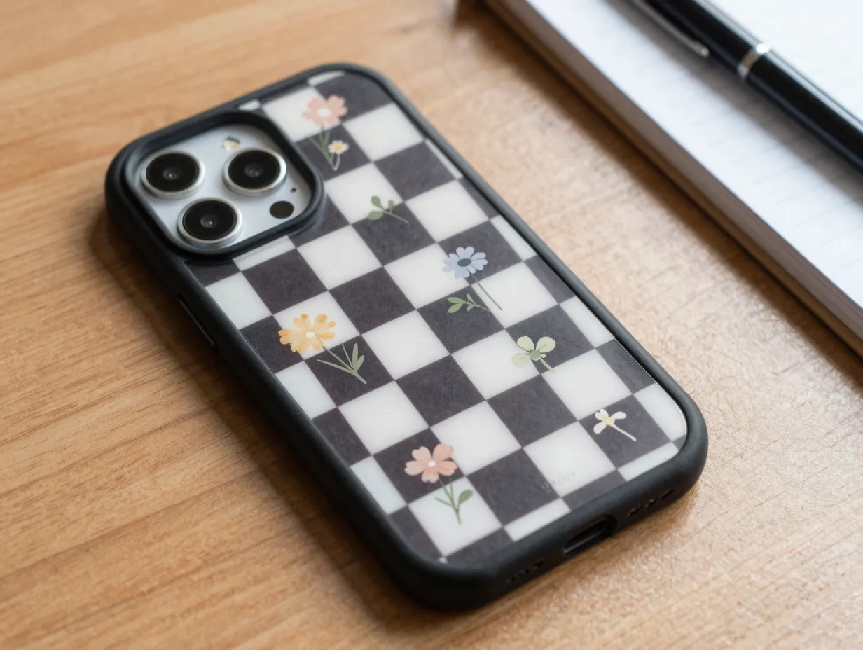 Checkered floral impact case