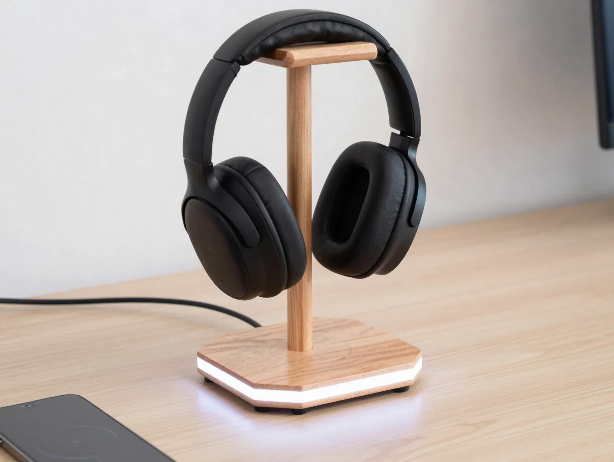 Led headphone stand with wireless charging