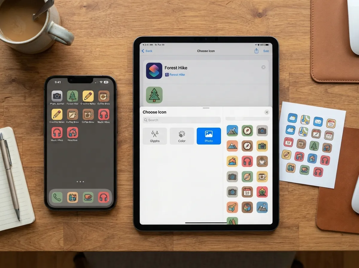 Create fully custom icon images per app using shortcuts