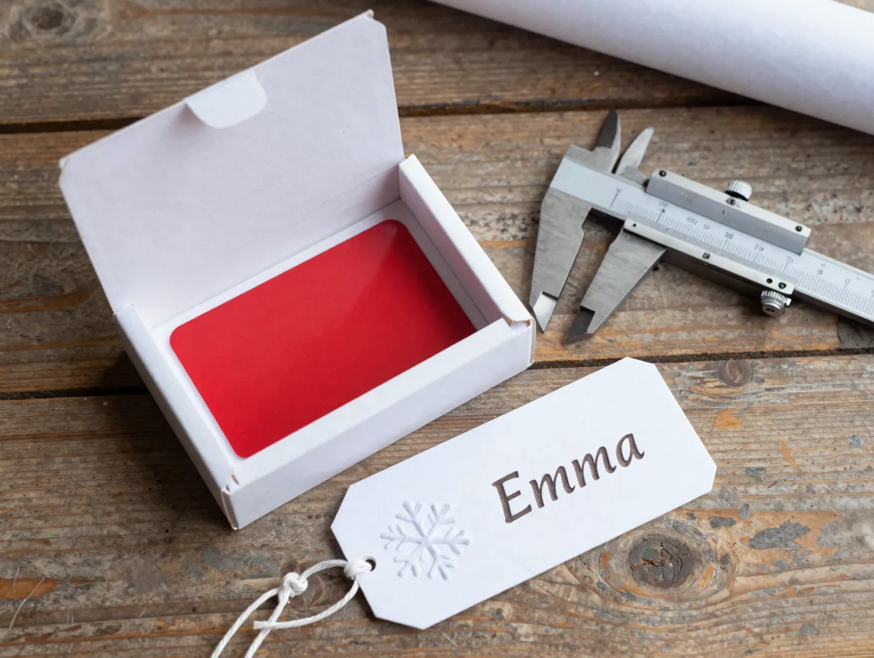 Custom gift tags and scaled gift card box