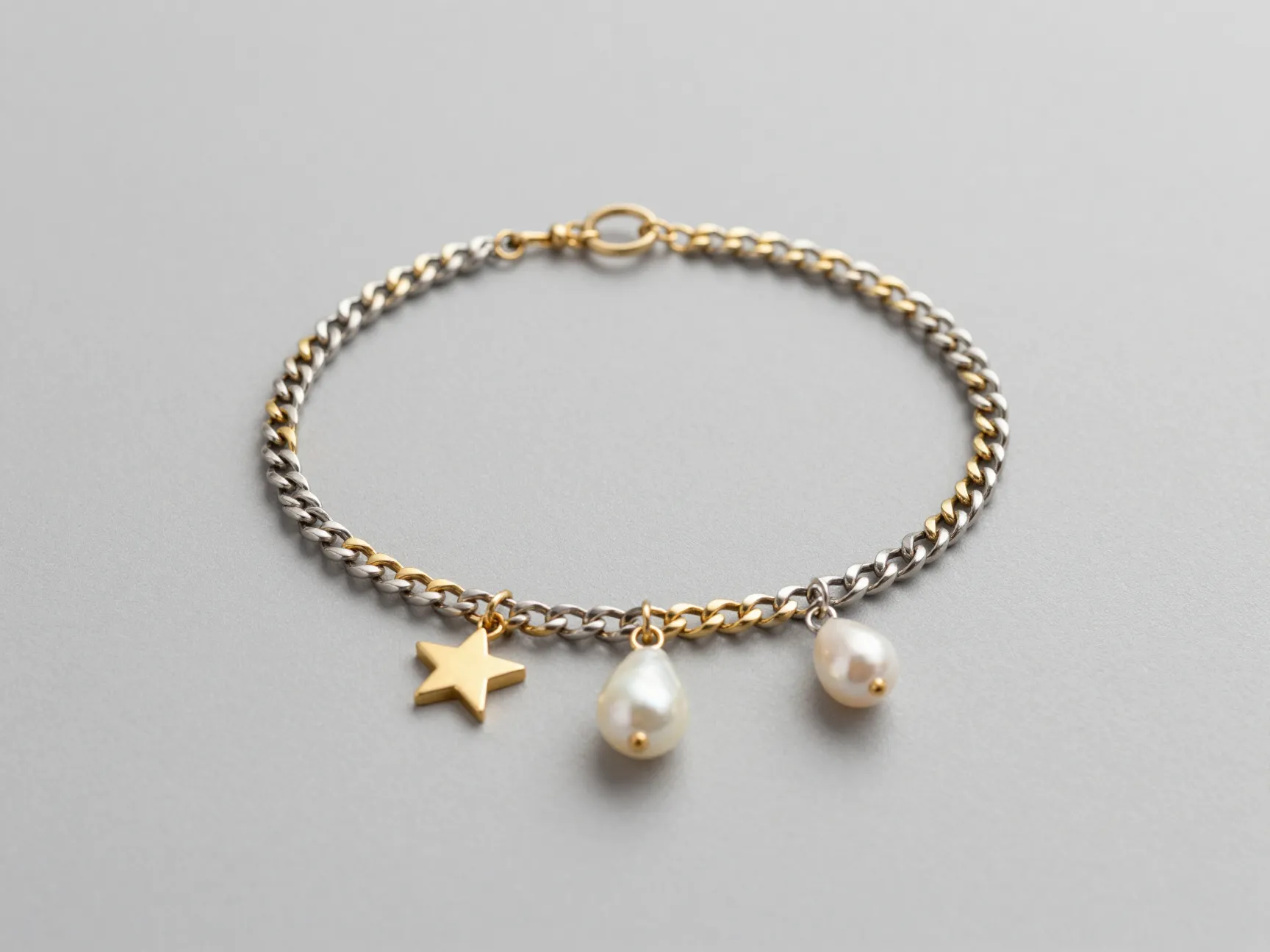 Mixed metal chain straps with charm pendants