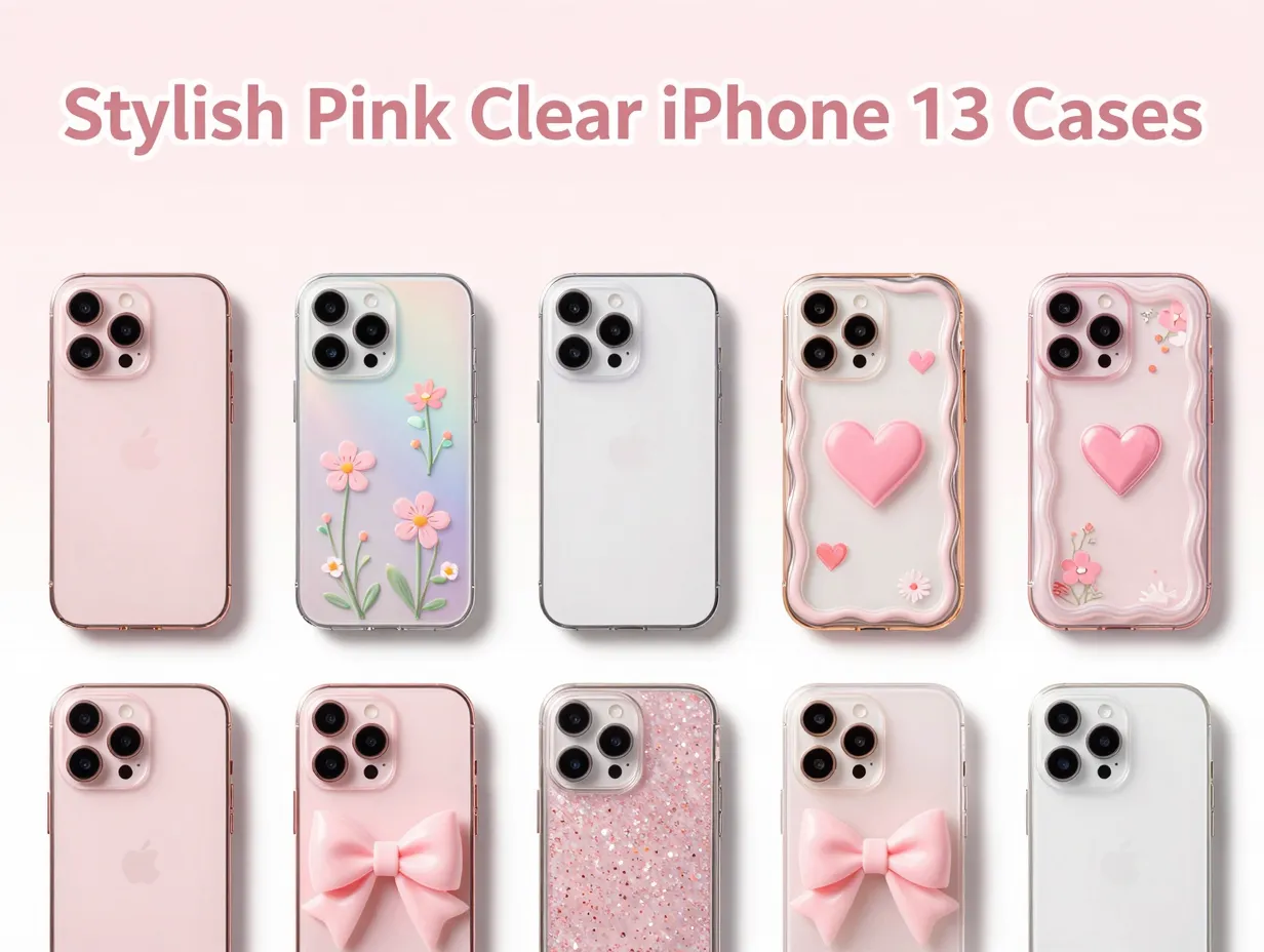 Stylish pink clear iphone 13 cases
