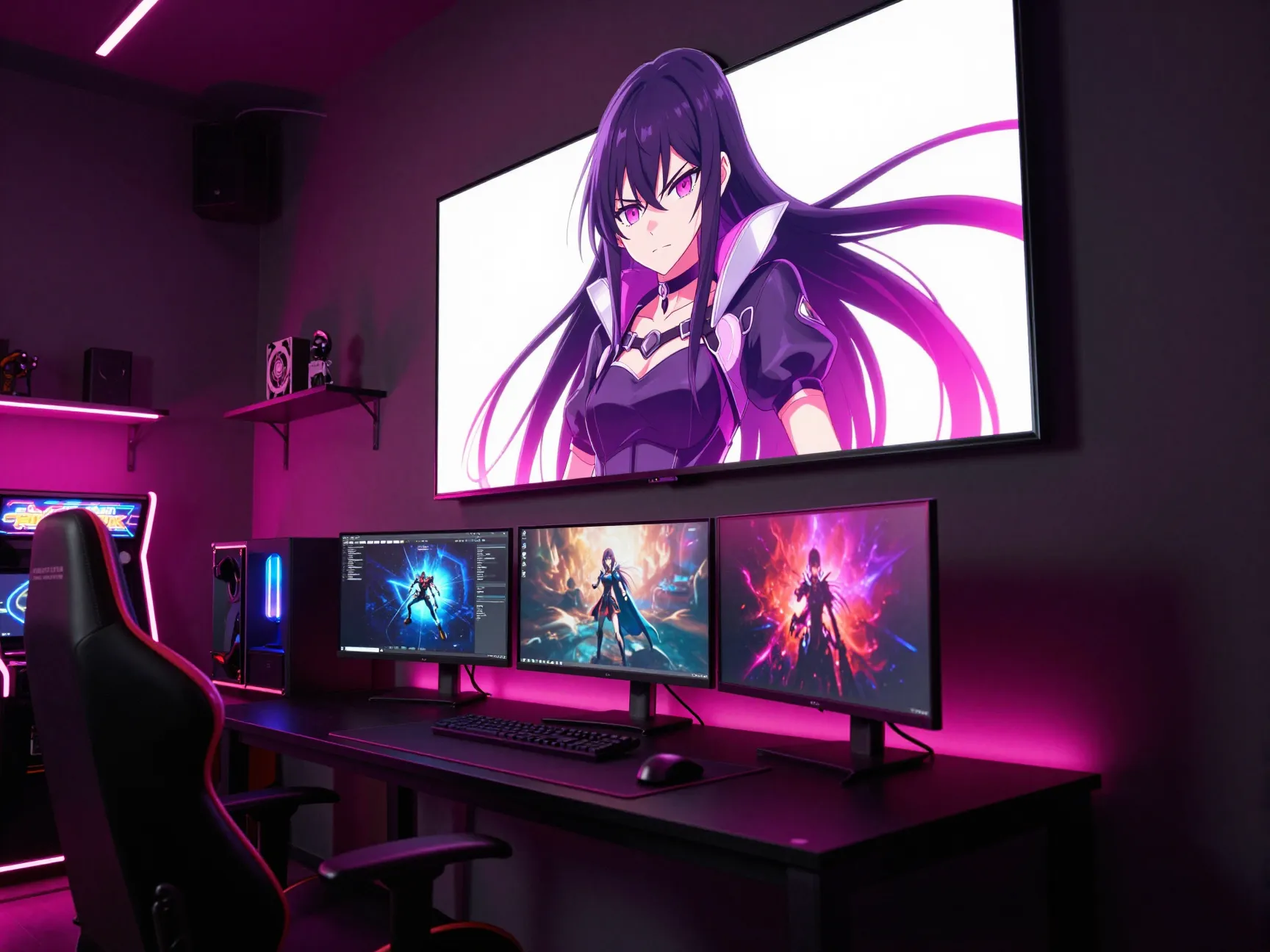 Neon pink anime battlestation