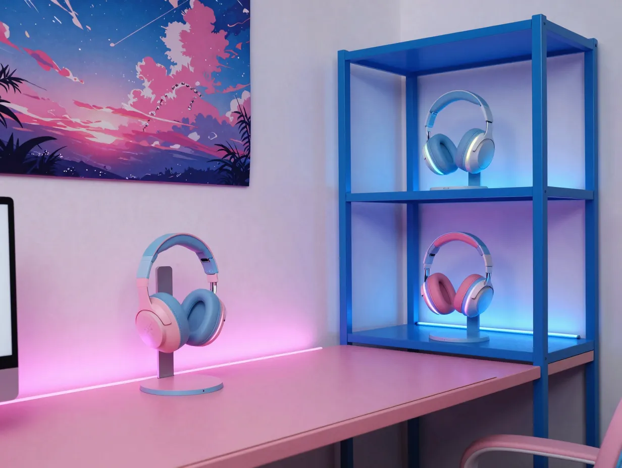 Blue and pink hybrid anime setup
