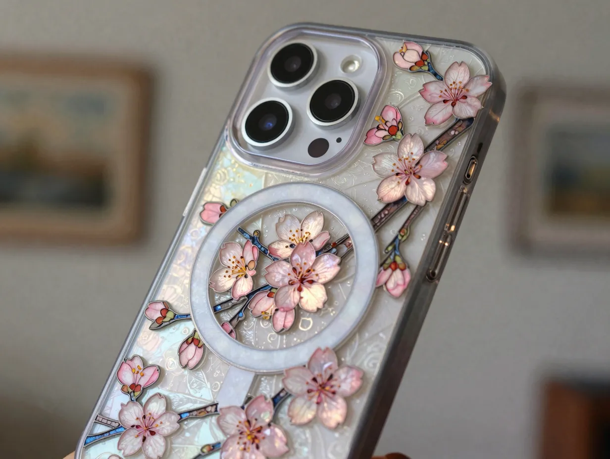 Cherry blossom faux stained glass floral case