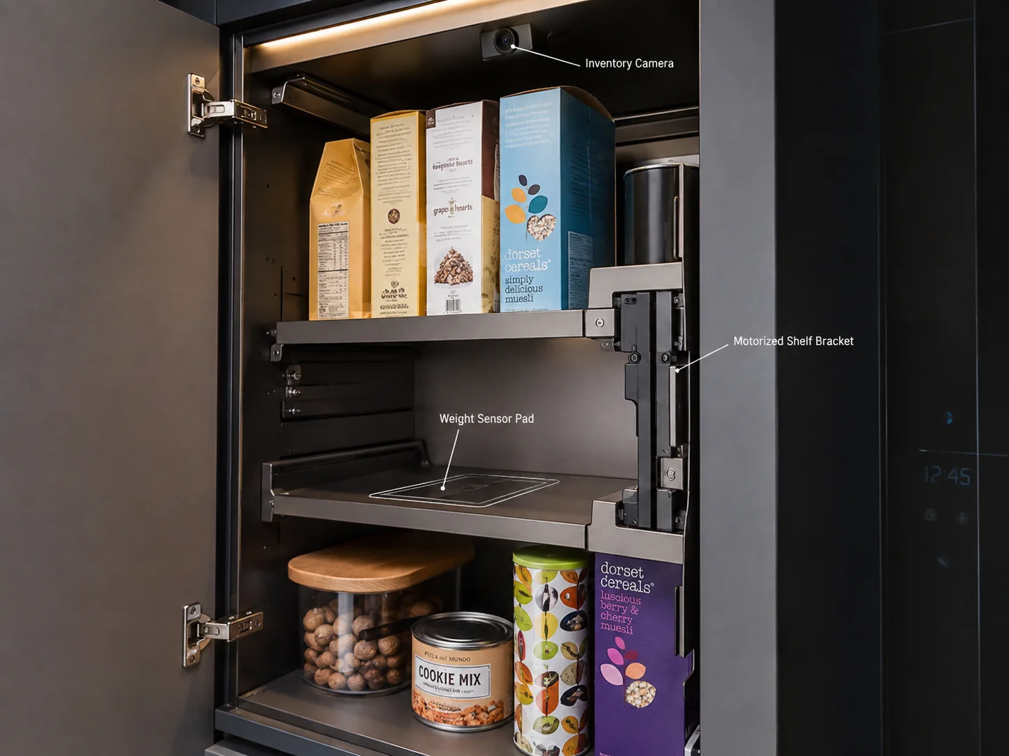 Sensor equipped smart cabinets with automated shelf adjustment