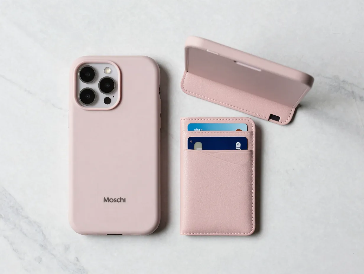 7 moshi overture 3 in 1 wallet case in luna pink