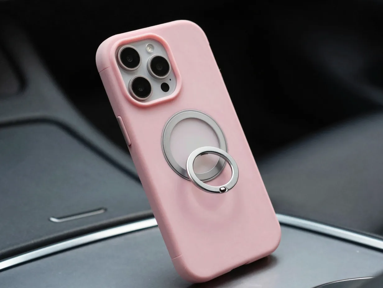 9 pink iphone 16 case with 360 degree ring grip