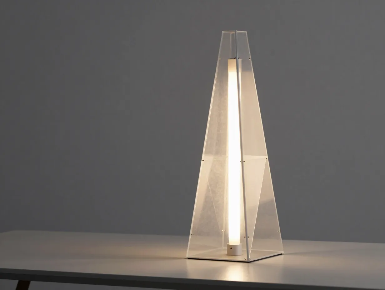 Geometric table lamp with faceted shade