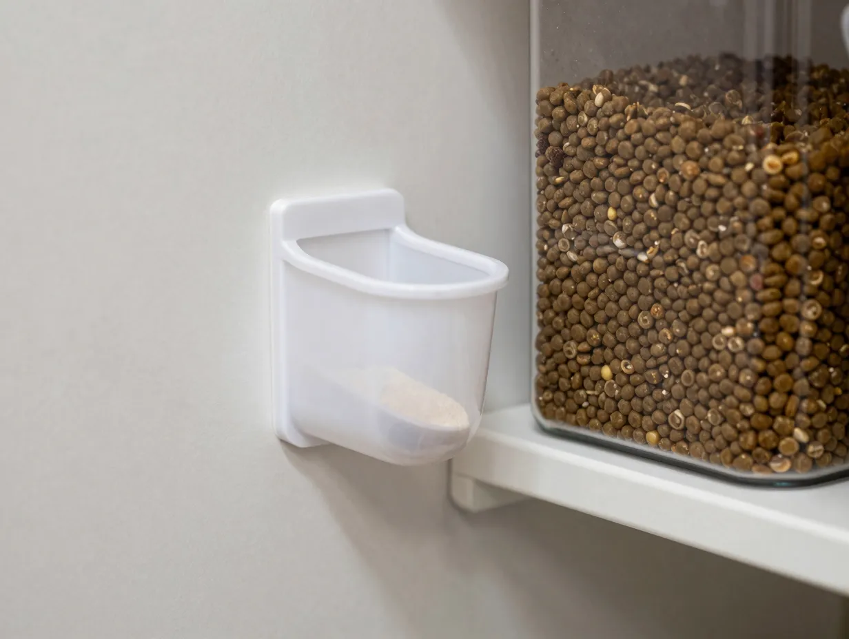 Wall mounted food scoop holder