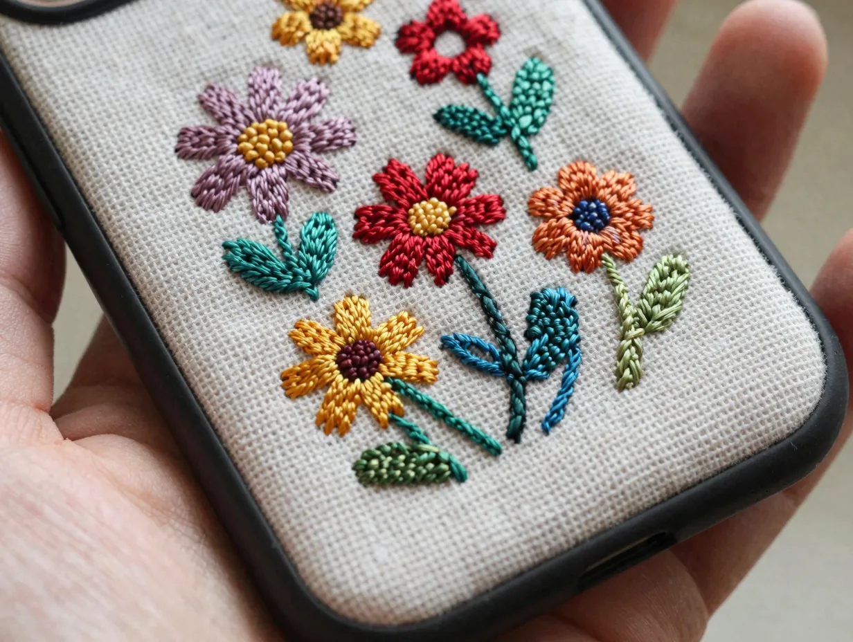 Fabric covered and embroidered case