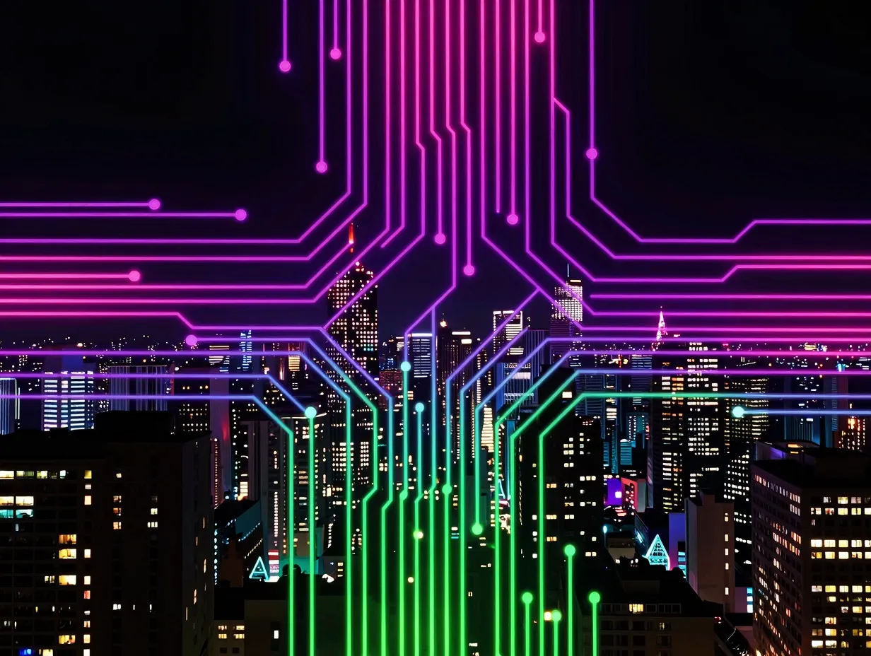 Vibrant neon and cyberpunk