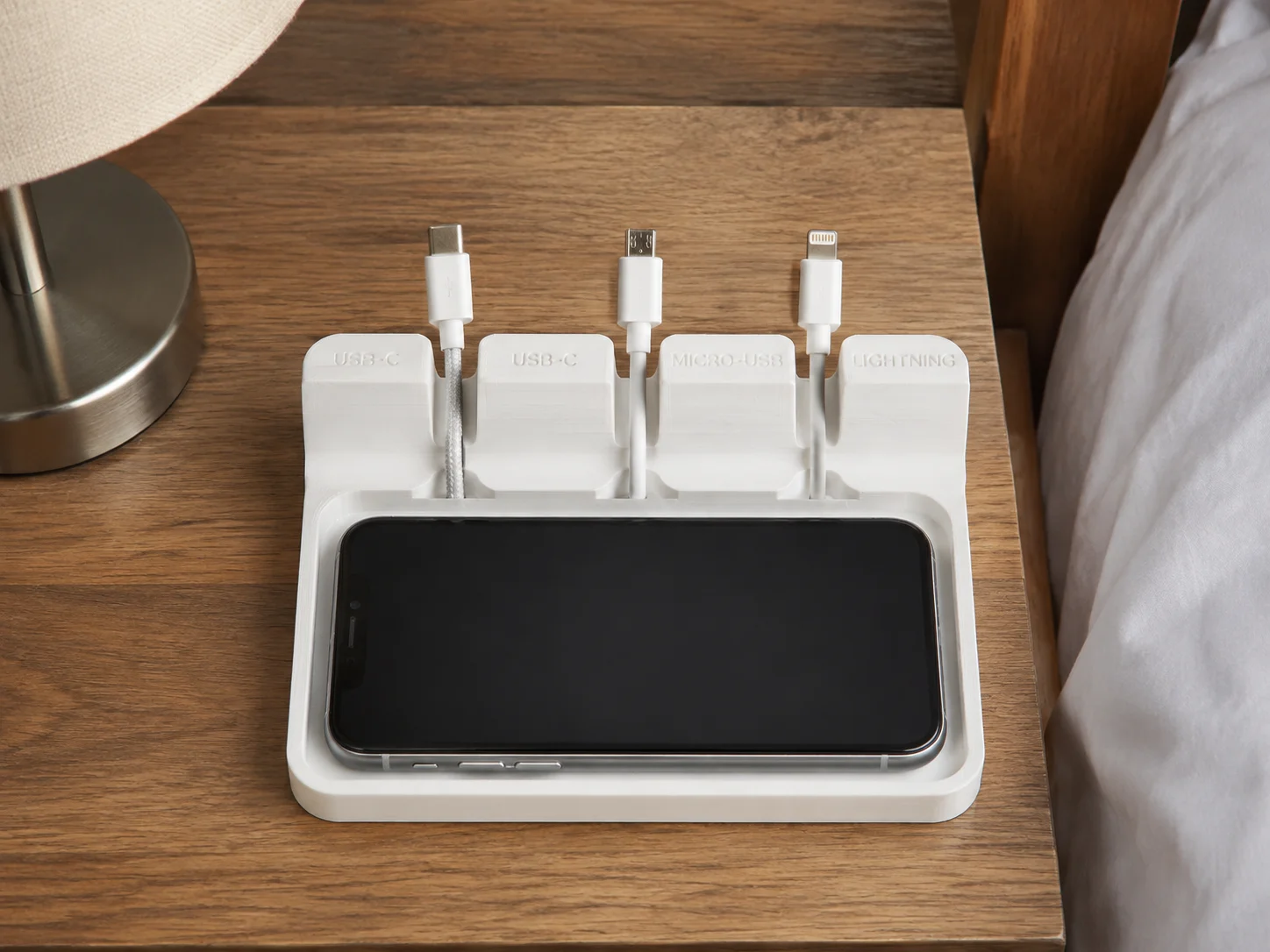 Organize charging cables and phones
