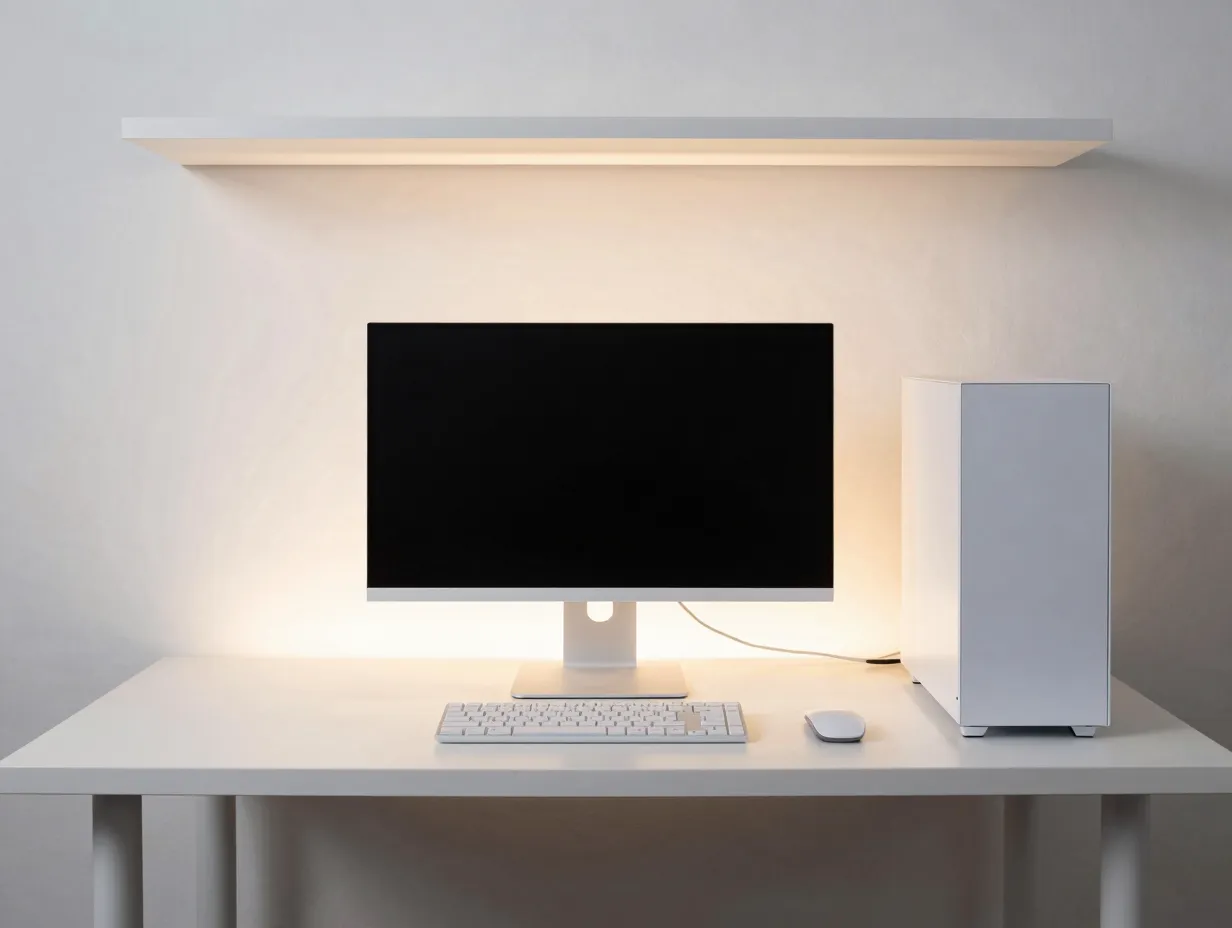Cool architectural white with warm bias lighting