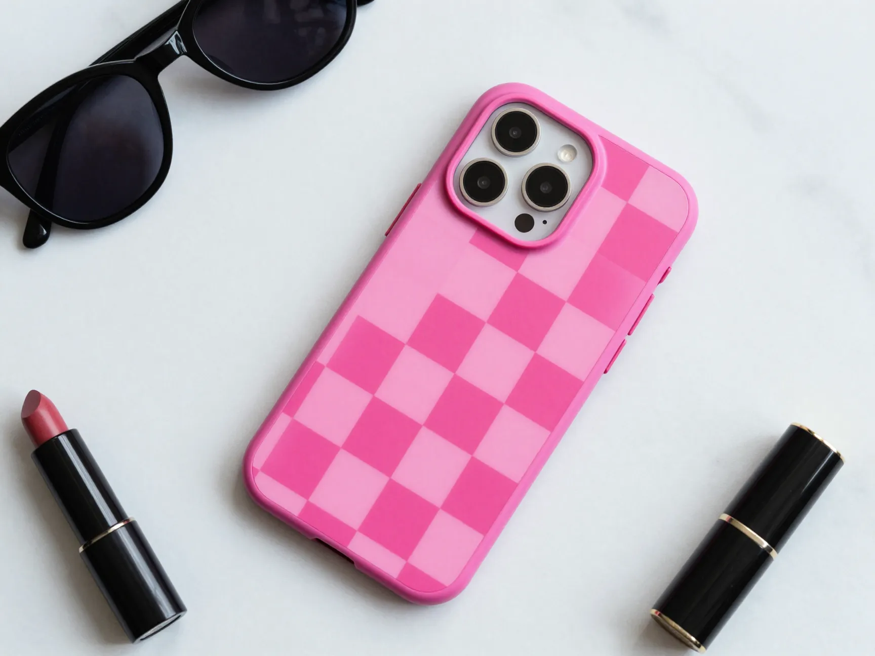 Wildflower checkers pink iphone 16 case