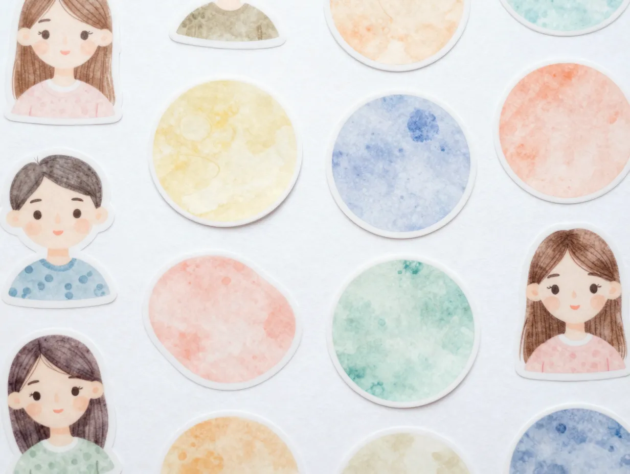 6 pastel color block and abstract stickers
