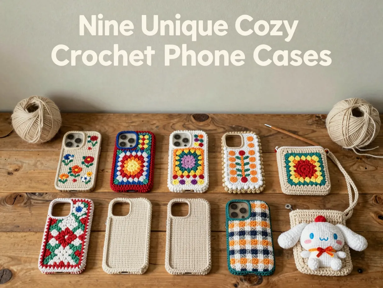 Nine unique cozy crochet phone cases